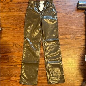 H&M Glossy Brown Vegan Fake Leather Flare Pants